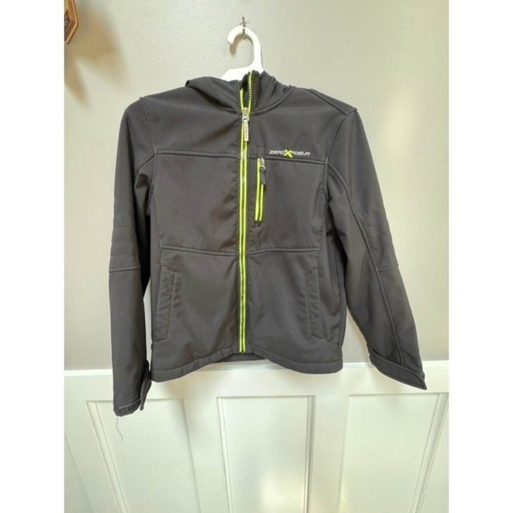 ZeroXposur Kids Softshell Jacket Black Neon Green Hooded w/fleece Size L 14/16